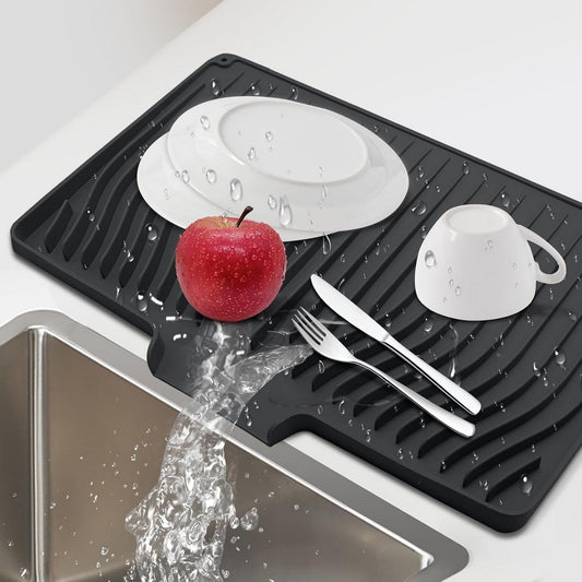 Silicone Dish Drainers Mat Non-Slip Dish Drying Tray for Kitchen Counter-Black