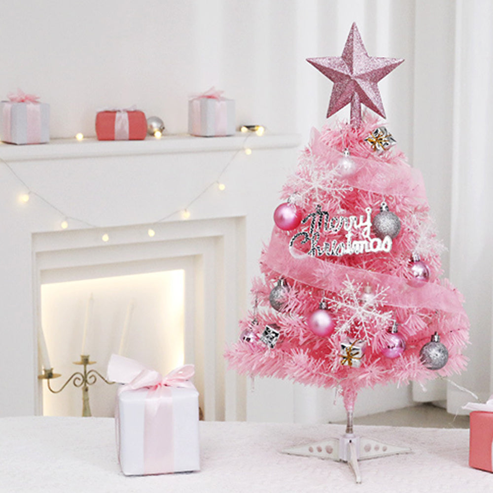 45/60CM Mini Christmas Tree With Led String Light Pink Artificial Xmas Tree
