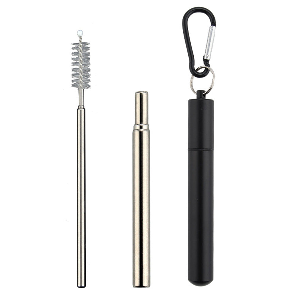 2 Piece Collapsible Stainless Steel Travel Straws with Cases - Black