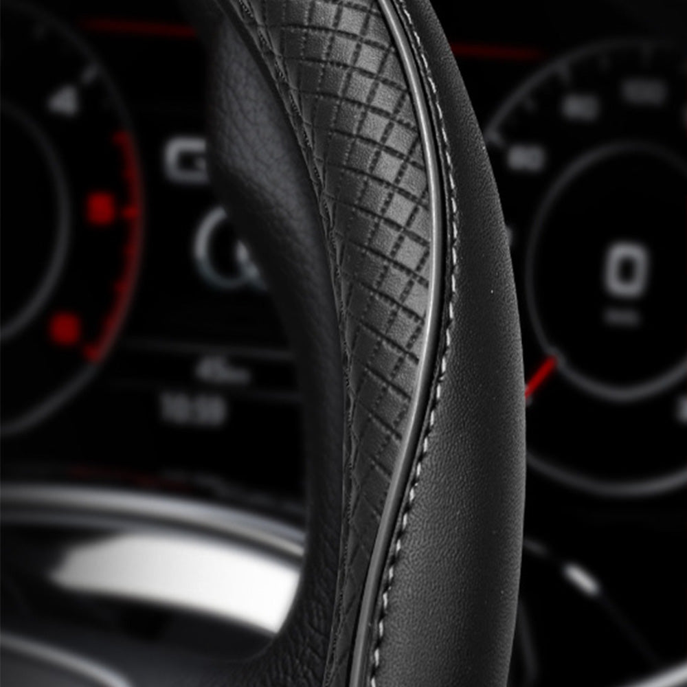 Breathable Microfiber Leather Steering Wheel Cover-Black
