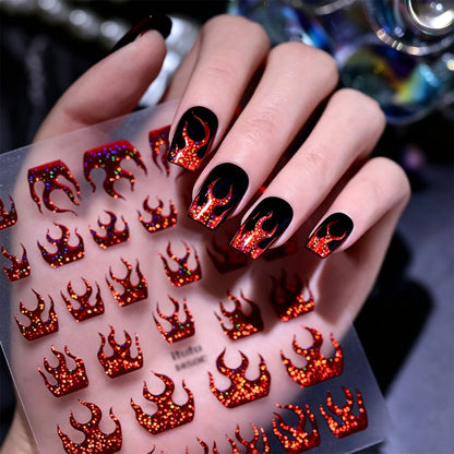 4 Pack Halloween Nail Art Stickers Metallic Flame Design Vinyl Decals
