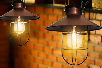 Solar Lantern Hanging Light LED Outdoor Water-Resistant Yard Patio Garden Decor Lamp-Brassiness