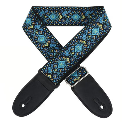 97-156cm Embroidered Acoustic Guitar Strap with 3 Picks- Blue