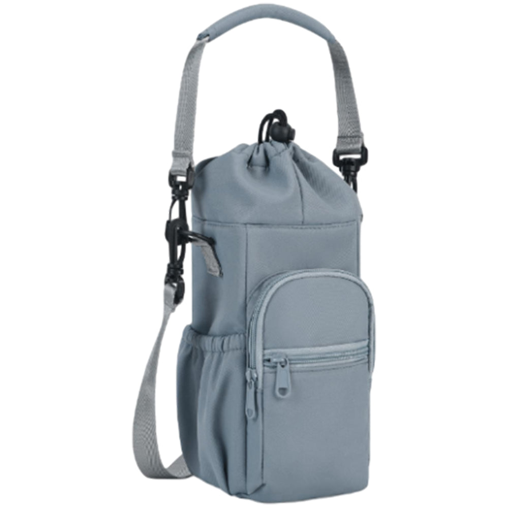 Multi-pocket Water Bottle Sleeve with Adjustable Strap Insulated Bottle Carrier Sling Bag for Walking Hiking Blue