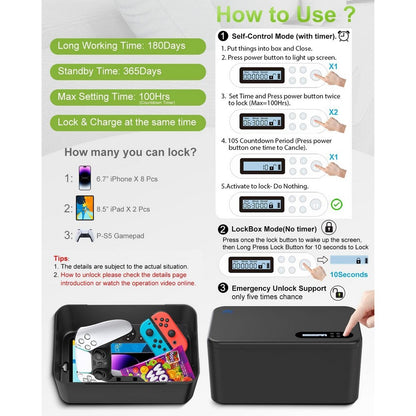 Phone Lock Box Phone Lock Box with Timer Unplug from Video Games Social Media-Black