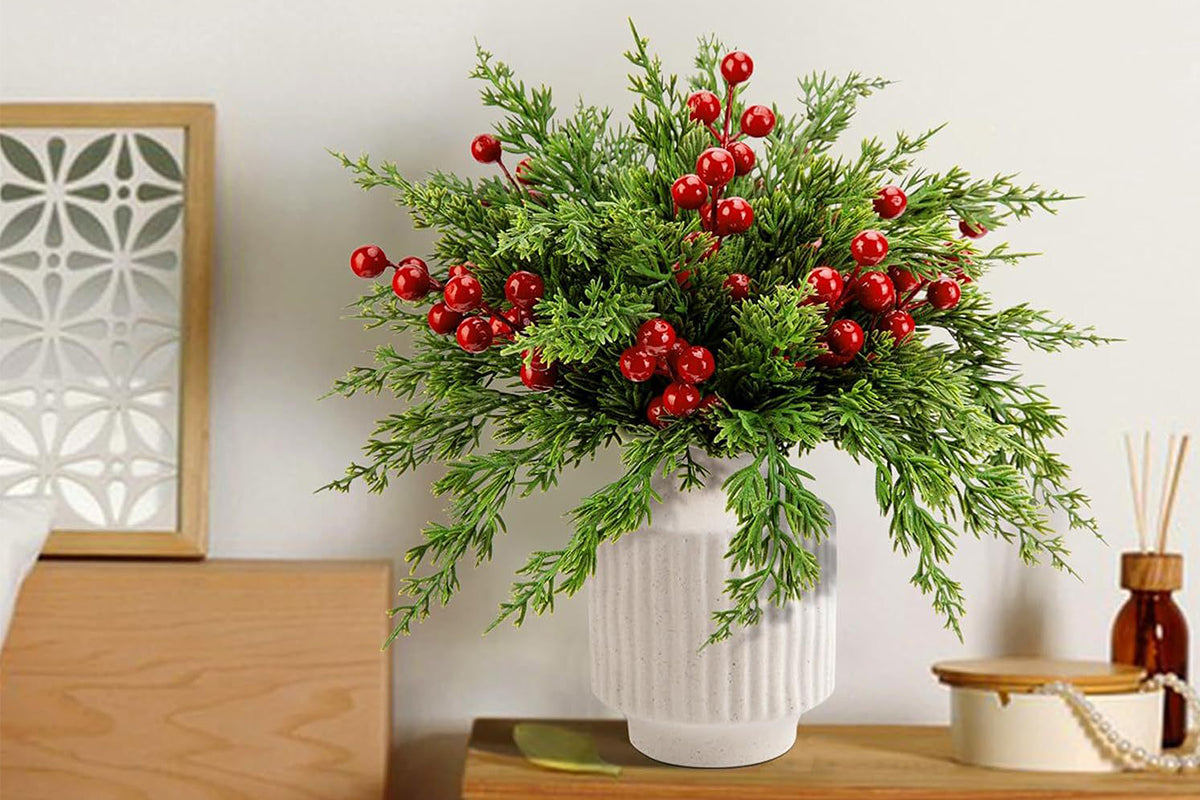 Christmas Artificial Flowers with Berry Stems Fake Pine Sprigs Garland Branches
