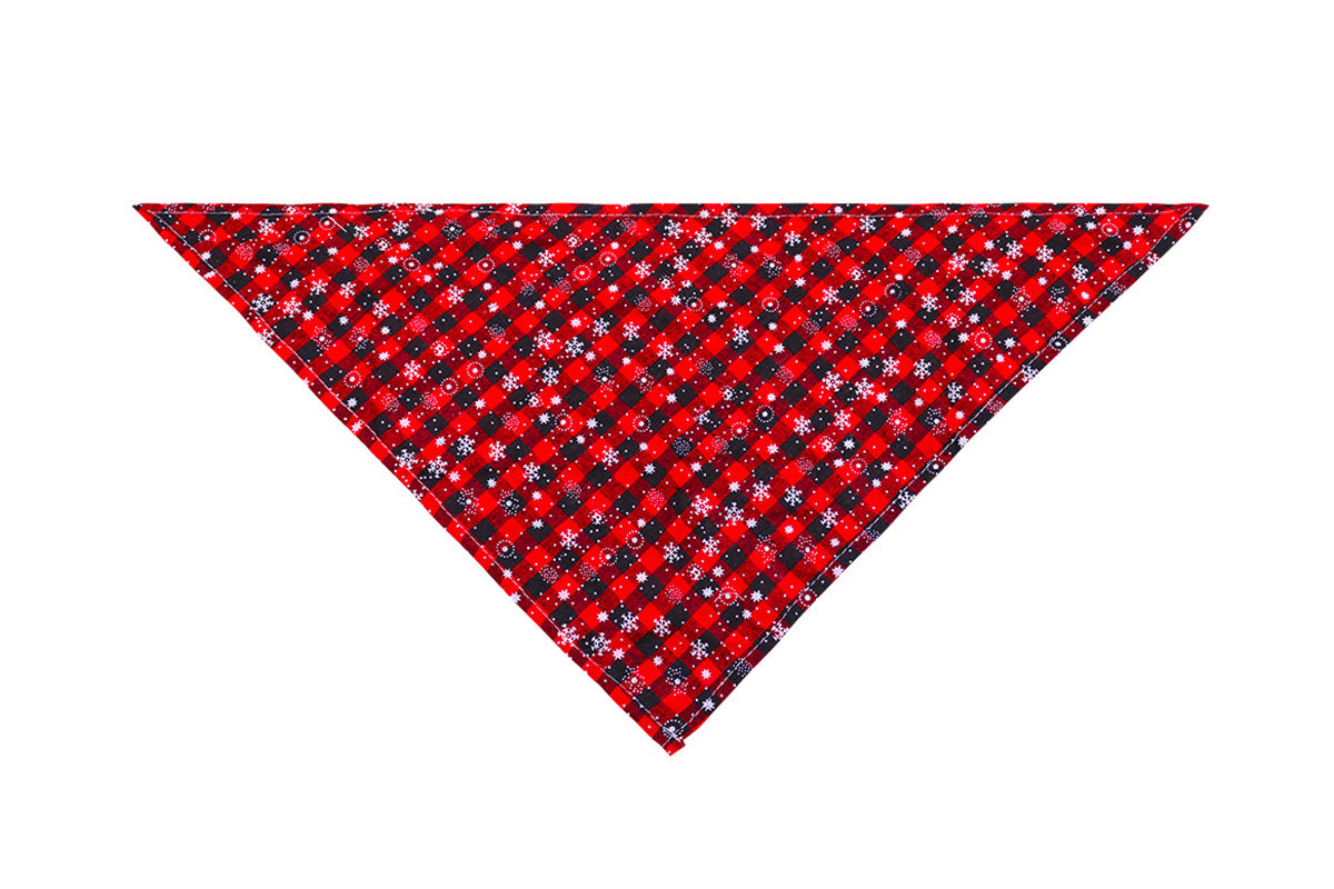 2Pcs Snowflakes Christmas Dog Bandana Buffalo Plaid Pet Scarf Dog Triangle Bandana-Green check snowflake and Red check snowflake