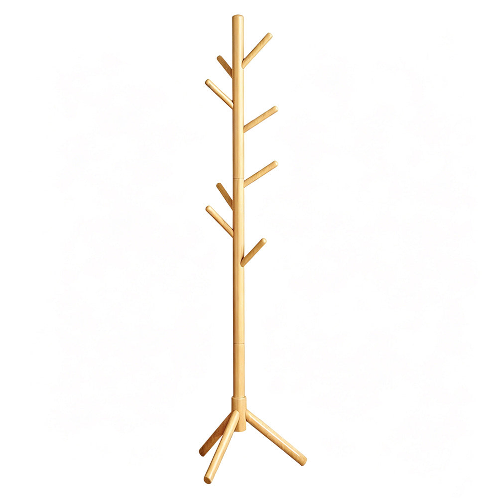 Solid Wood Freestanding Coat Rack with 8 Hooks Tripod Base for Bedroom Entryway-Natural Wood
