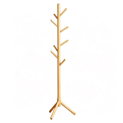 Solid Wood Freestanding Coat Rack with 8 Hooks Tripod Base for Bedroom Entryway-Natural Wood