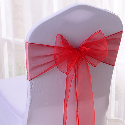 10 Piece Sheer Organza Wedding Chair Back Bow Sashes for Party Decor -Red