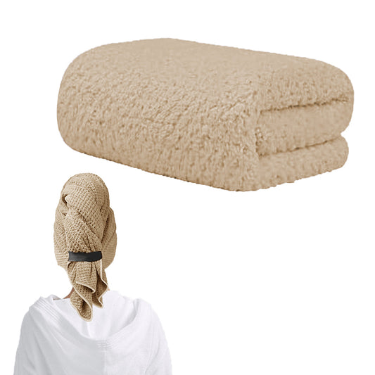 Microfiber Hair Drying Towel Hair Turbans with Elastic Strap Khaki
