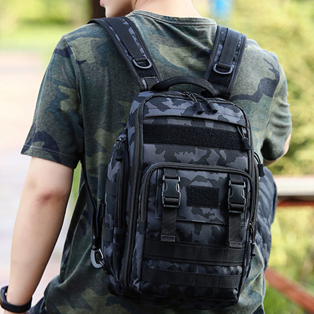 Fishing Tackle Backpack with Rod Holder Outdoor Shoulder Bag for Fishing Gear Storage Deep Blue