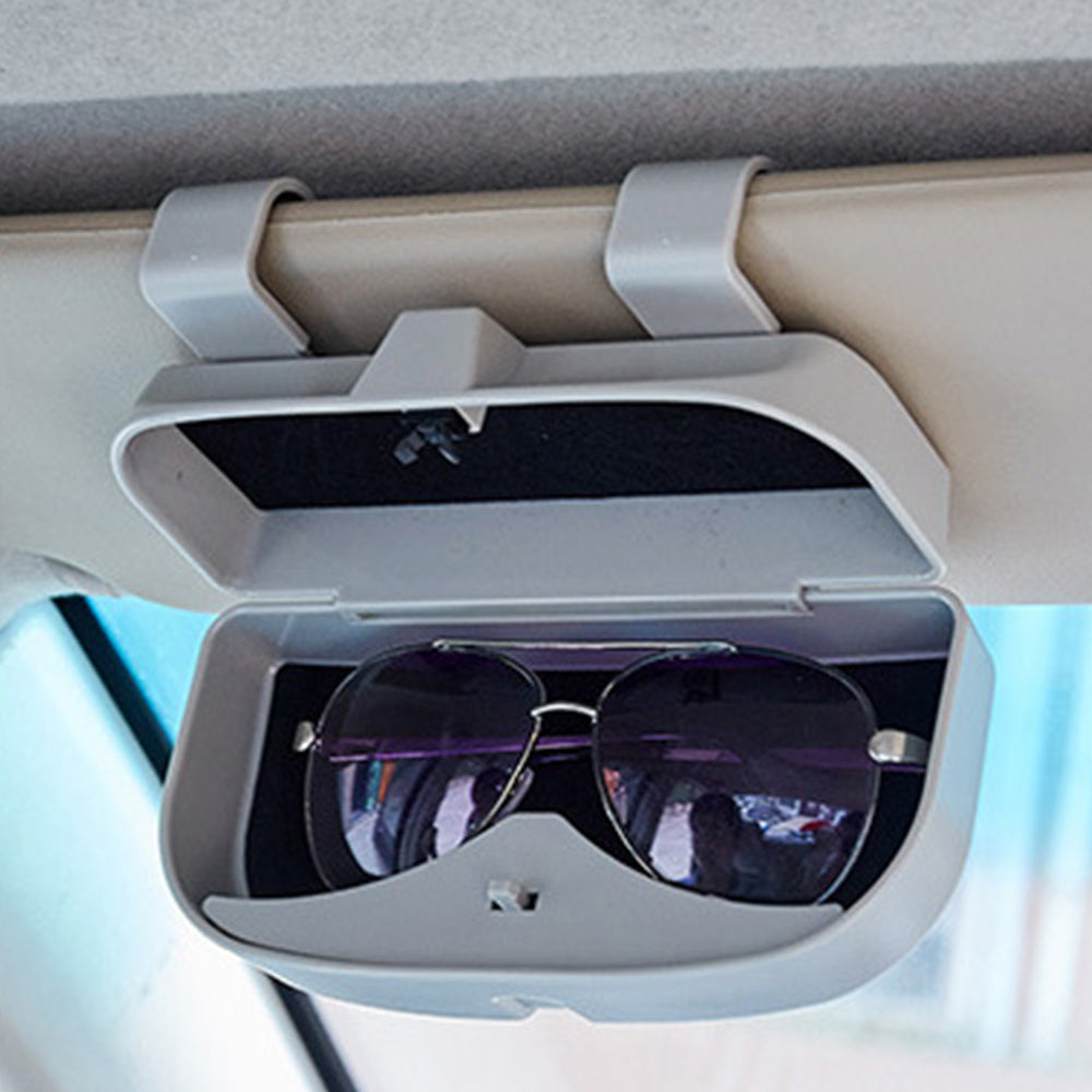 Car Sunglasses Holder Case Box Glasses Clip Auto Visor Card Ticket Organizer Grey