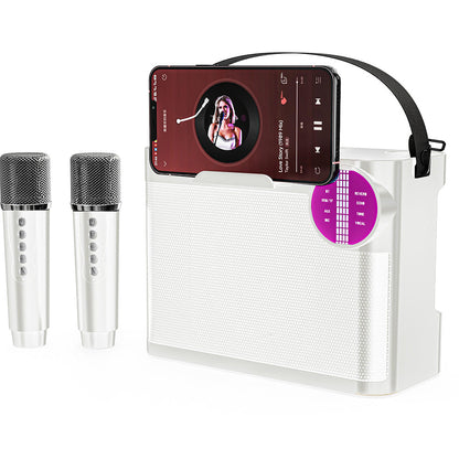 Portable Bluetooth 5.3 Speaker with 2 Wireless Microphones Home Karaoke Speaker Machine White