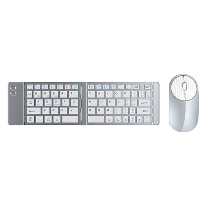 Foldable Wireless Keyboard Mouse Set Tri-Mode Bluetooth 2.4G Rechargeable - Silver