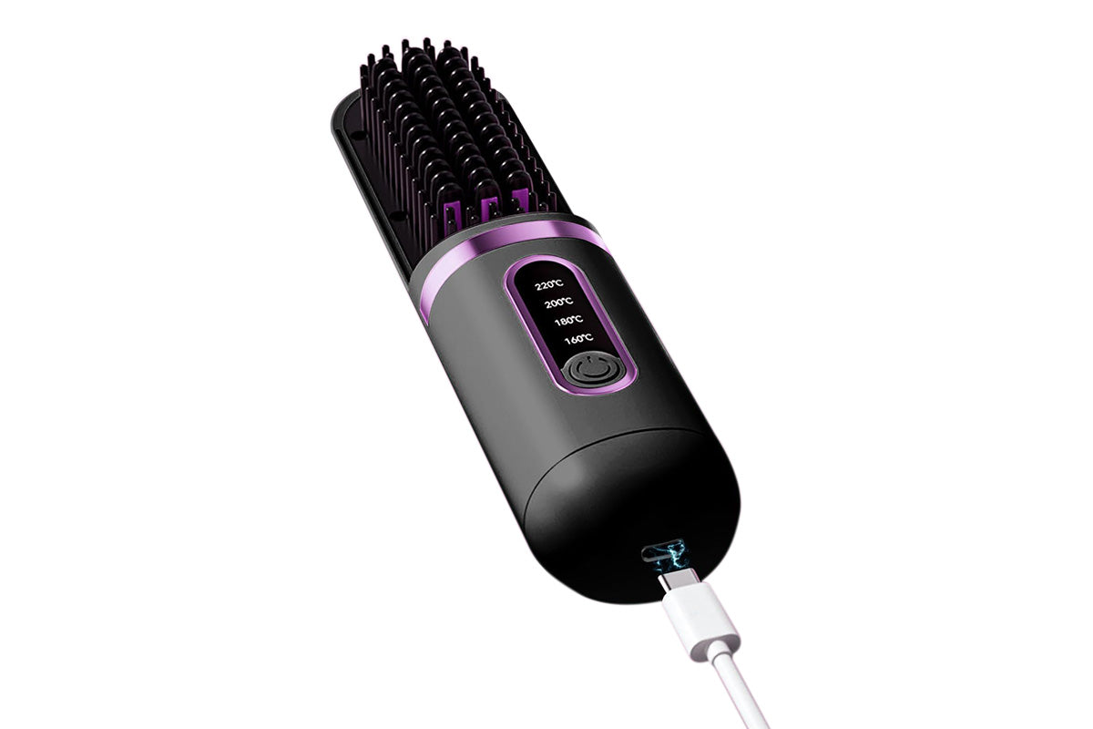 Hair Straightener Brush Anti-Scald Portable Straightening Brush Styling Tools -Black