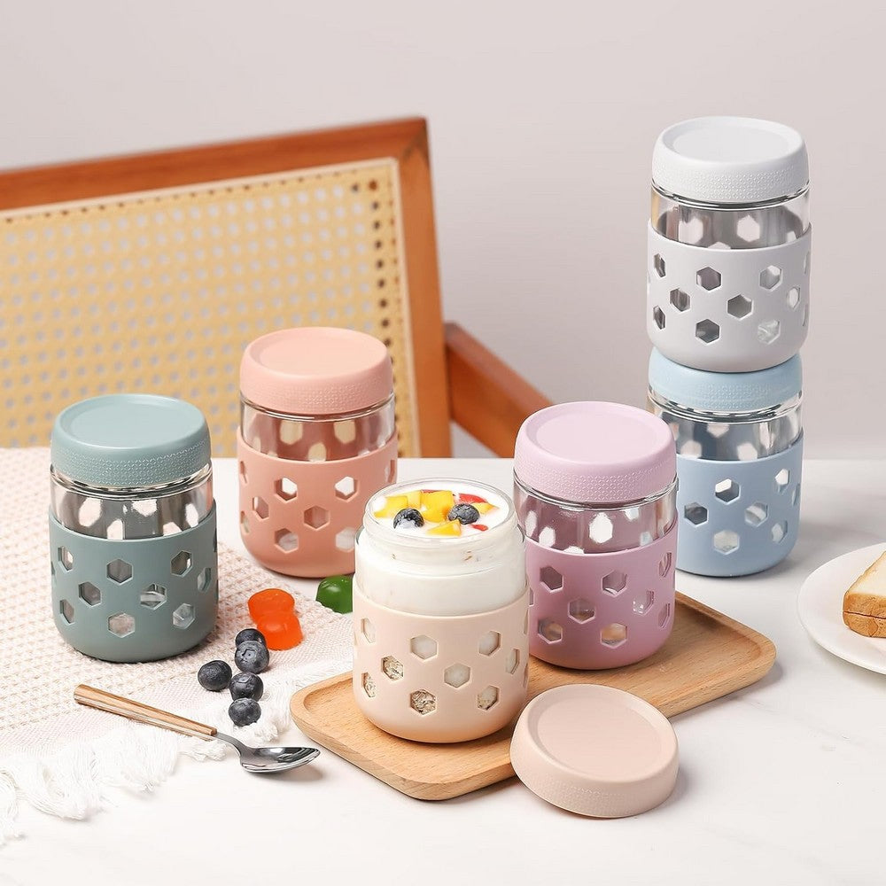 6Pcs Overnight Oats Containers with Lids and Silicone Sleeves for Yogurt Berries