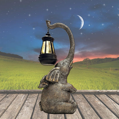 Solar Powered Elephant Statue Lamp Garden LED Lights -Brown