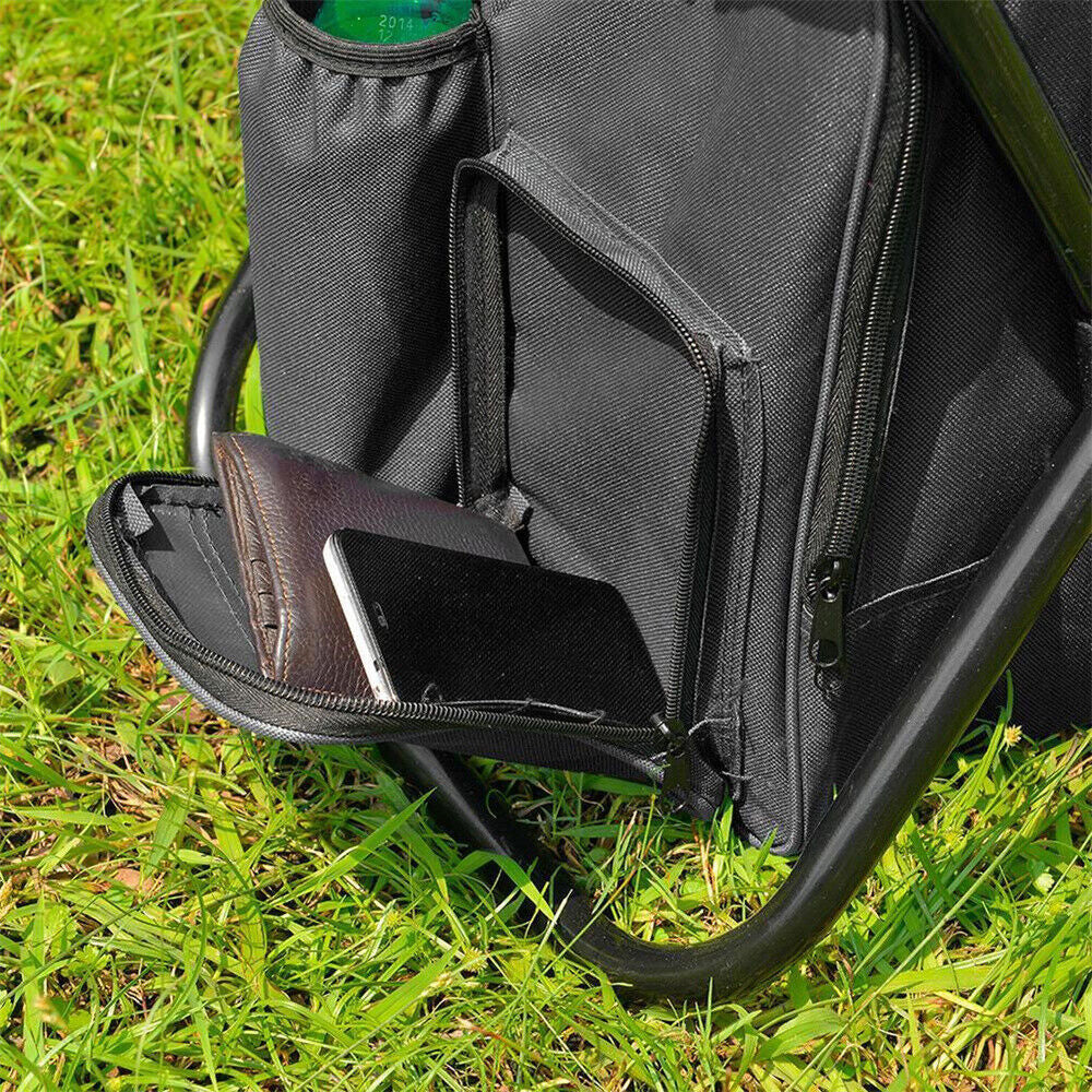 Portable Cooler Folding Stool Fishing Chair Multi-Function Outdoor Seat Black