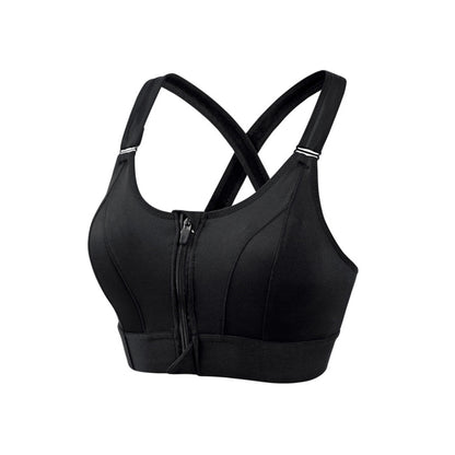 Adjustable Supportive Sports Bra with Front Zipper for Women-Black