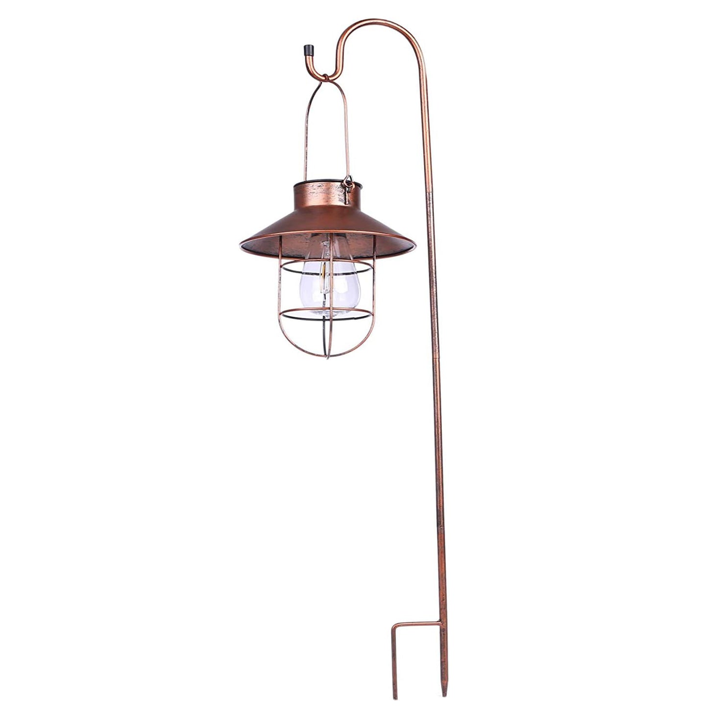 Solar Lantern Outdoor Hanging Light with Shepherd Hook Retro Stake Lights -Brown