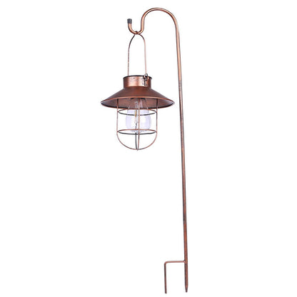 Solar Lantern Outdoor Hanging Light with Shepherd Hook Retro Stake Lights -Brown