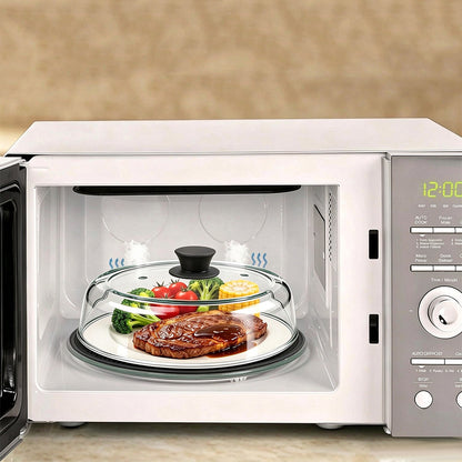 Microwave Glass Splatter Cover with Silicone Trivet Dual Vents - Black