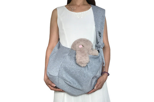 Reversible Pet Sling Carrier Dog Cat Puppy Travel Bag with Phone Holder Pocket Puppy Carrier Sling Purse-Grey