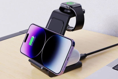3 in 1 Wireless Charger Dock Charging Station - Black