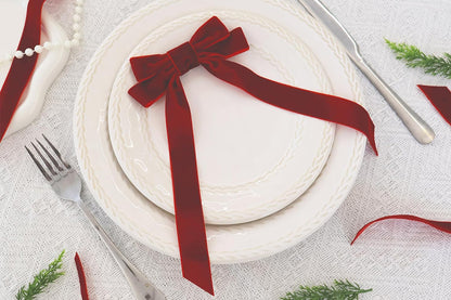 12Pcs Velvet Ribbon Bows for Christmas Tree Vintage Rustic Craft Bows-Wine Red