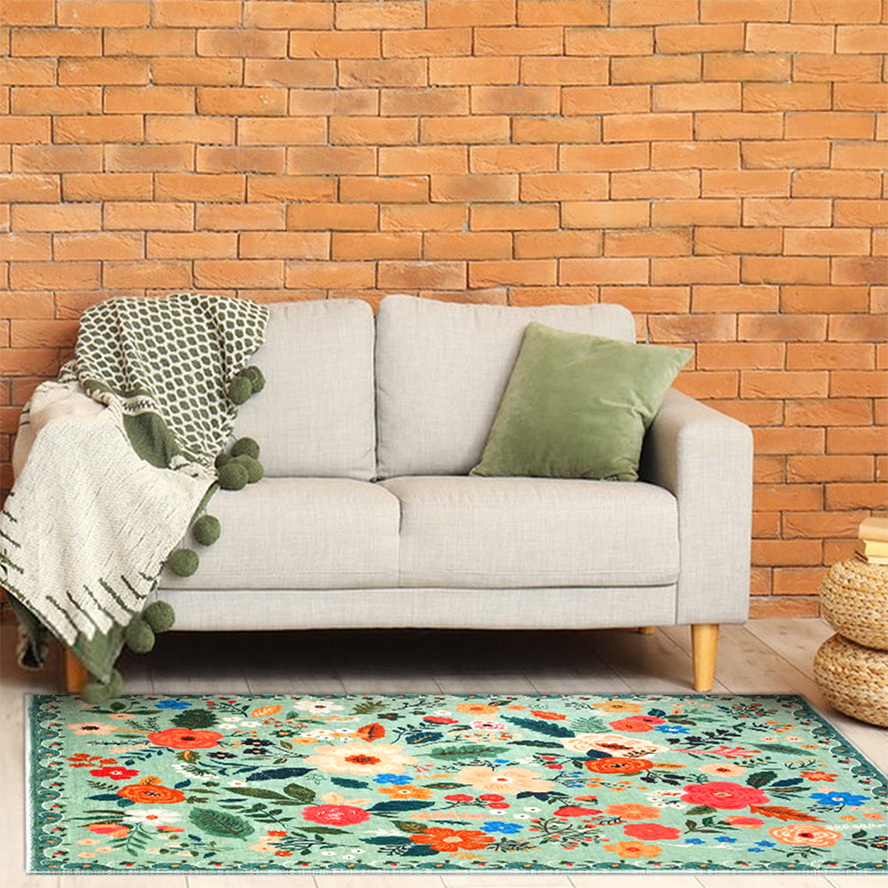 Floral Door Mat Non-slip Floor Mat for Entryway Kitchen Room Green