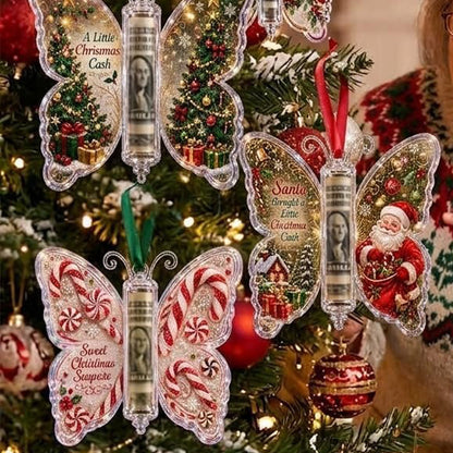 4Pcs Christmas Money Holder Ornaments Butterfly Cash Gift Hanging Decorations for Tree