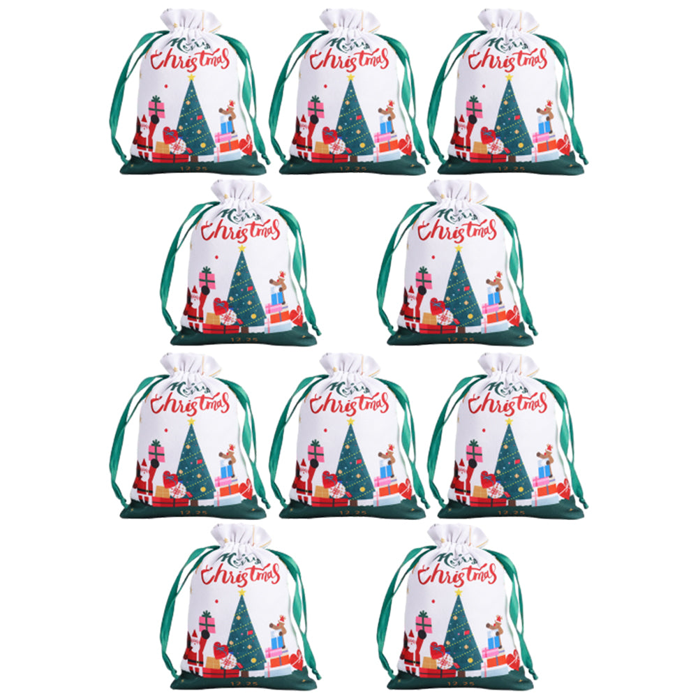 10Pcs Christmas Drawstring Storage Bags Xmas Holiday Wrapping Sacks Style 3