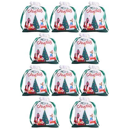 10Pcs Christmas Drawstring Storage Bags Xmas Holiday Wrapping Sacks Style 3