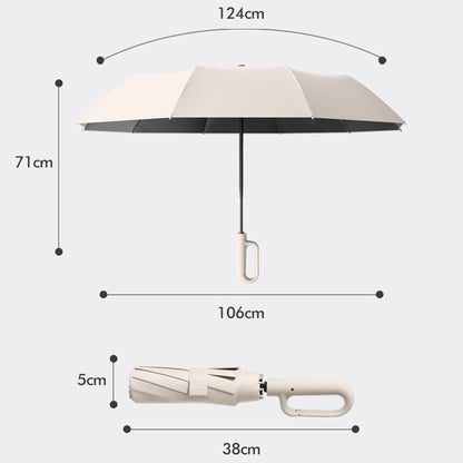 Auto Open Close Folding Umbrella Carabiner Handle Sun Shade Rain Umbrella Beige