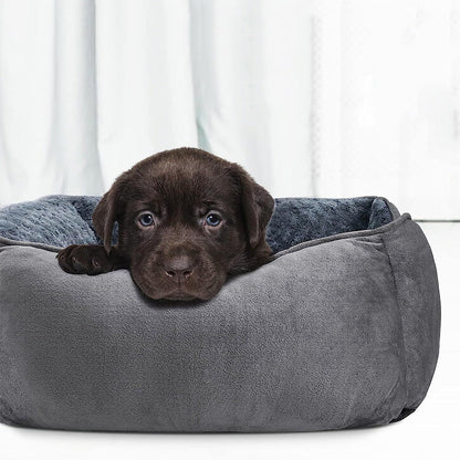 Plush Pet Bed Raised Sides Soft Calming Sleeping Puppy Cuddler Gray