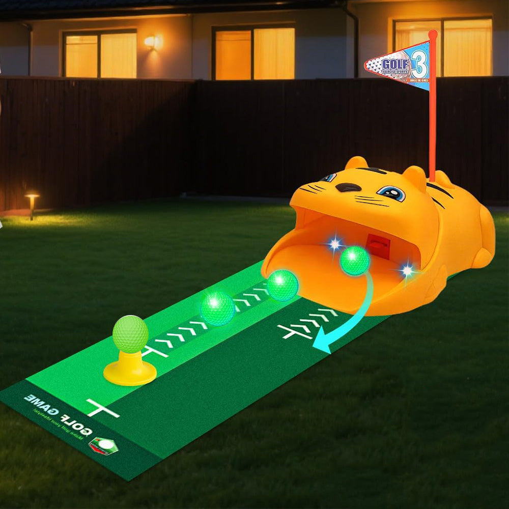 Kids Golf Toy Set with Tiger Ball Returner Clubs and Putter Mat for Indoor & Outdoor Play