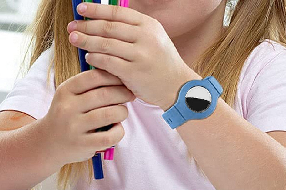 Silicone Watch Band AirTag Bracelet  Kids Silicone Watch Bands Anti-Scratch Films Wristband for Apple AirTag-Blue