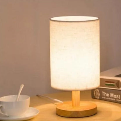 USB Powered Small Bedside Night Light Minimalist Table Lamp with Round Fabric Shade for Bedroom College Dorm White