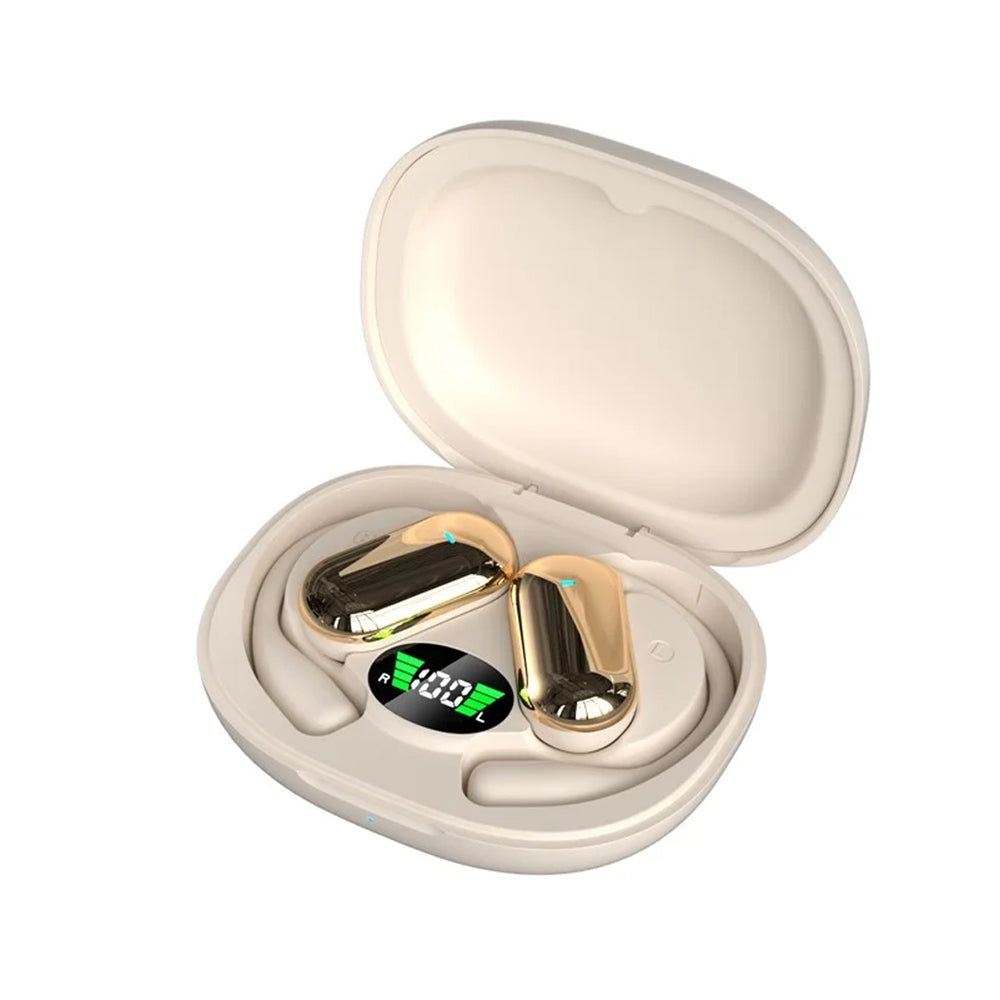 Wireless Bluetooth 5.4 Earbuds Touch Control Earhook Earphones Sports Earbuds with Digital Display Case Khaki