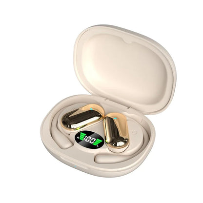 Wireless Bluetooth 5.4 Earbuds Touch Control Earhook Earphones Sports Earbuds with Digital Display Case Khaki
