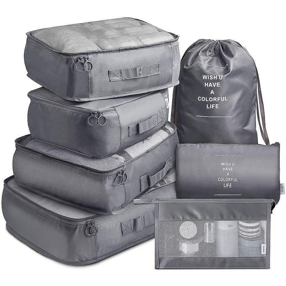 7 Pcs Set Travel Packing Organizers for Space Saving Packing Cubes Luggage Organizers Travel Accessories Gray