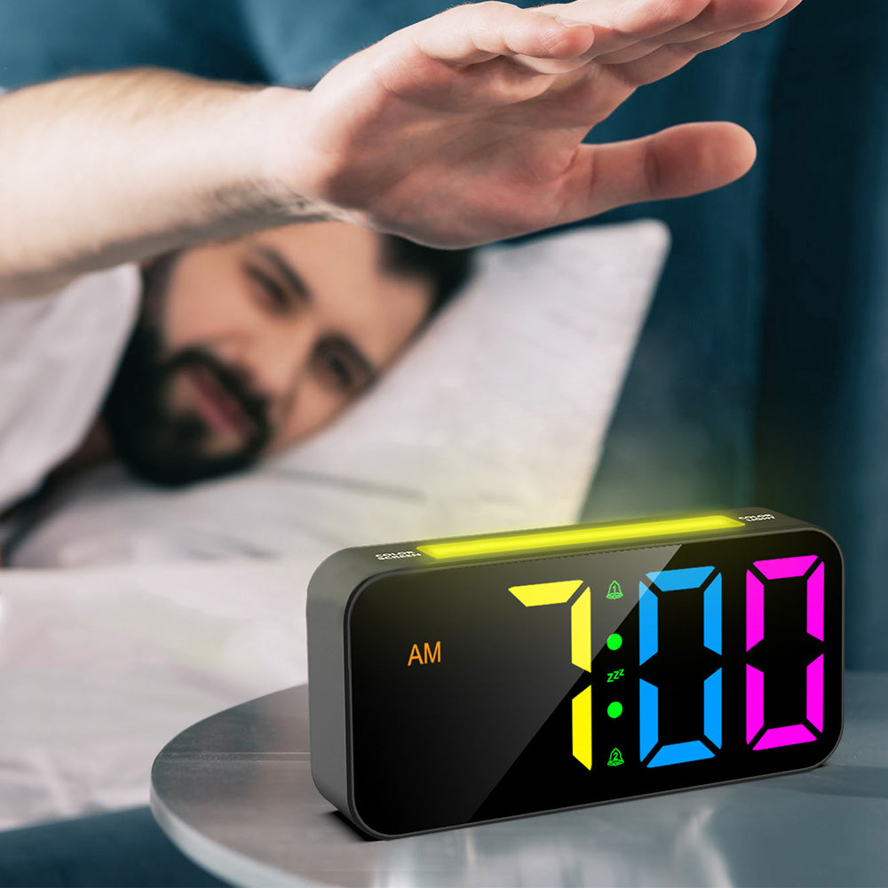 RGB LED Digital Alarm Clock with Night Light Adjustable Brightness and Volume for Heavy Sleepers