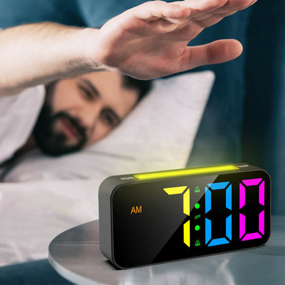 RGB LED Digital Alarm Clock with Night Light Adjustable Brightness and Volume for Heavy Sleepers