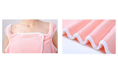 Coral Fleece Bath Towel Wearable Wrap Absorb Bathrobe With Pocket-Pink