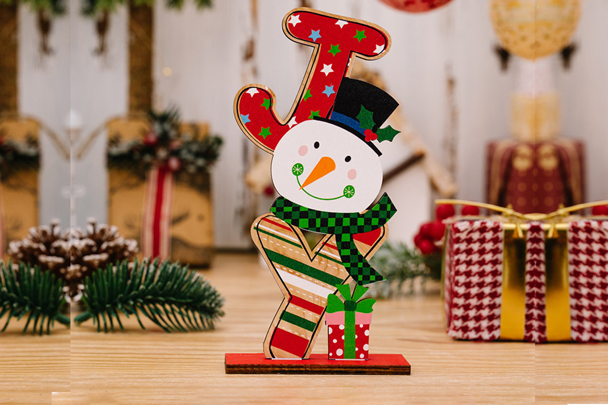 3Pcs Christmas Wooden Letter Figurine Ornaments Set with Santa Snowman Gnome Table Decoration Signs-Each of Style