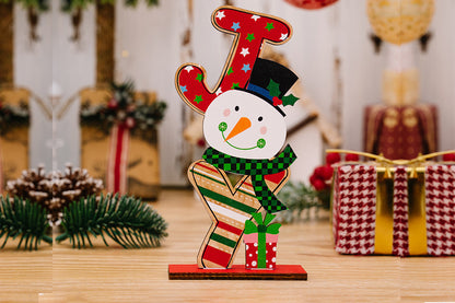 3Pcs Christmas Wooden Letter Figurine Ornaments Set with Santa Snowman Gnome Table Decoration Signs-Each of Style