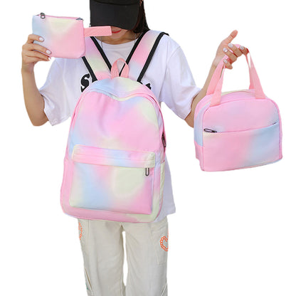 3PCS Girls Gradient Color Backpack School Backpack Lunch Bag Pencil Case-Pink
