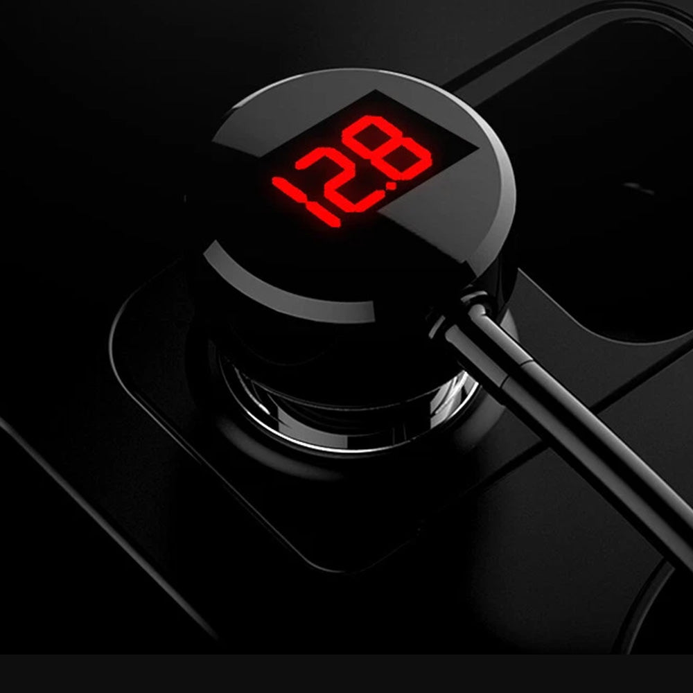 3 Way 12V Car Cigarette Lighter Splitter Dual USB Charger Digital Display