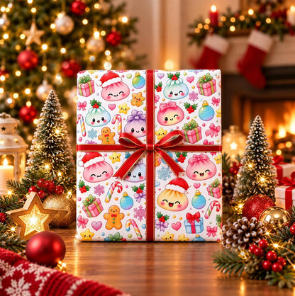 Christmas Cartoon Dumpling Gift Wrapping Paper Roll for Crafts